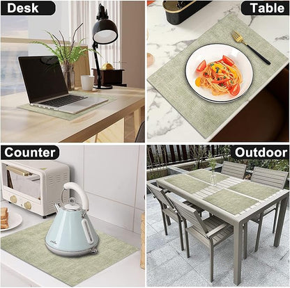 Leather Heat Resistant Placemats Set of 6 Waterproof Wipeable Washable PU Table Mats,Easy to Clean Anti-Slip Place Mats (Light Green, 6)