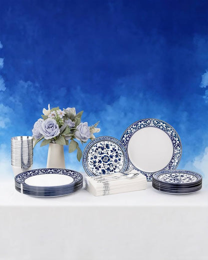Blue Plastic Plates, Fancy Disposable Pates, 10.25" dinner & 7.5" dessert plates - Image 8