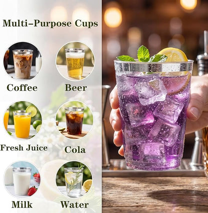 DaYammi 200 Pack Silver Plastic Cups 10 Oz Clear Plastic Cups Silver Rimmed - Image 6