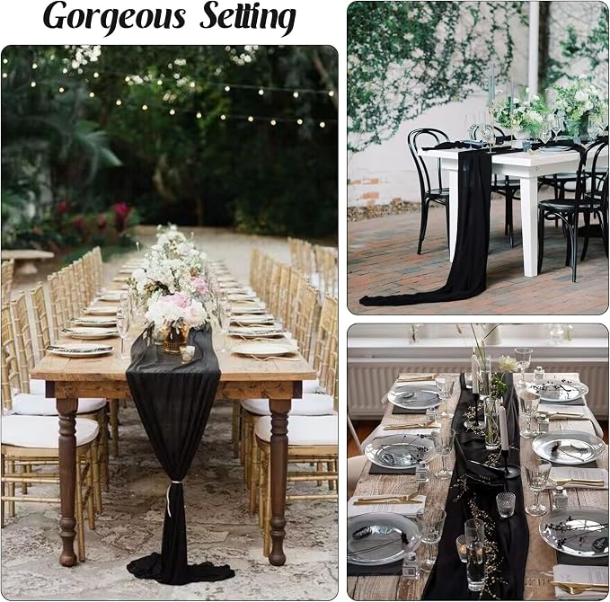 6 Pieces Black 10FT Cheesecloth Table Runner Boho Gauze Fabric Table Runner - Image 6