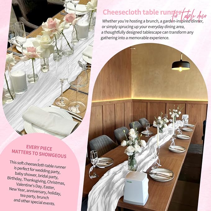 18 Pack Cheesecloth Table Runner 10FT White Table Runner Boho Gauze Cheese - Image 8