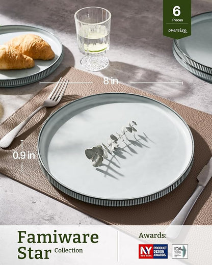famiware Star Salad Plates for 6, 8 inches Plate Set, Stoneware Dinnerware - Image 3