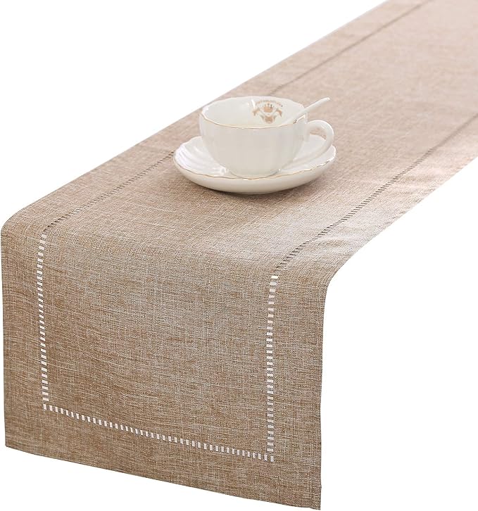 Tosewever Decorative Linen Table Runner Farmhouse Style Tabletop Collection 14 by Tosewever