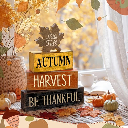 Moucuny 4 Pcs Fall Decor Wooden Maple Leaf Decoration Thanksgiving Tiered Tray - Image 6