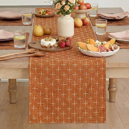 Artoid Mode Caramel Cross-Star Textured Table Runner, Seasonal Waterproof - Image 2