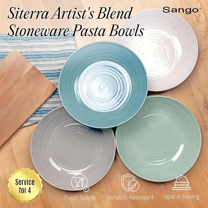 Sango Siterra Artist's Blend Stoneware Pasta Bowls Multi Assorted Colors– - Image 2