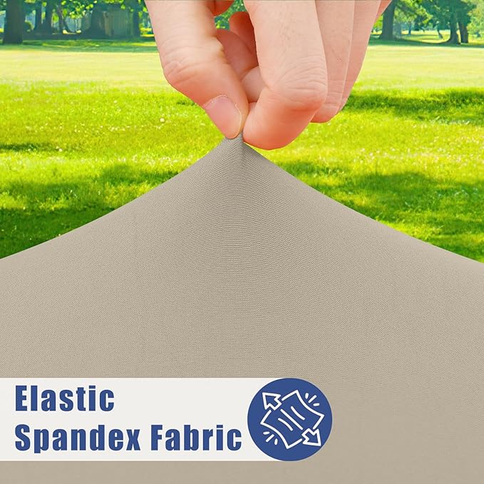 Round Spandex Tablecloth 2 Pack, Elastic Fitted Waterproof Tablecloths for 57"-68" Tables, Stretch Washable Picnic Table Cover for Camping, Dining, Indoor and Outdoor, Taupe