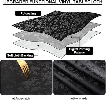 Smiry Square Table Cloth, Waterproof Heavy Duty Vinyl Tablecloths, Wipeable Washable Table Cover for Kitchen and Dining Room (Black, 54" X 54")