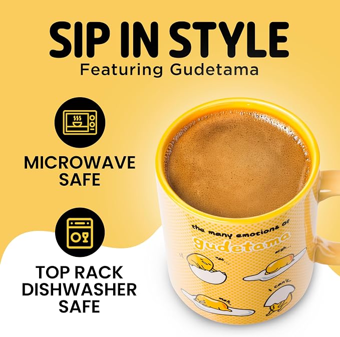 Silver Buffalo Sanrio Gudetama Lazy Egg Many Emotions, Ceramic Mug, 20oz | - Image 3