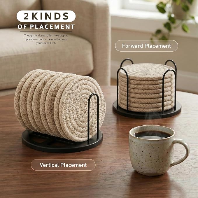 Lazebox Coasters Set of 8 for Drinks, 4 Inch Large Coasters for Coffee Table - Image 6