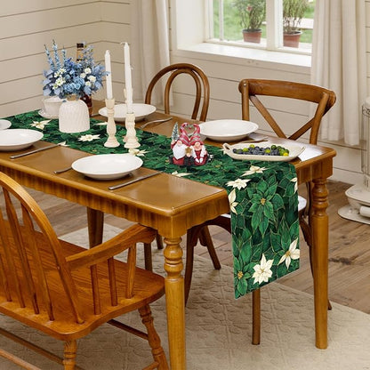 Green Poinsettia Table Runner Winter Floral Burlap Table Runners, Spring St - Image 7