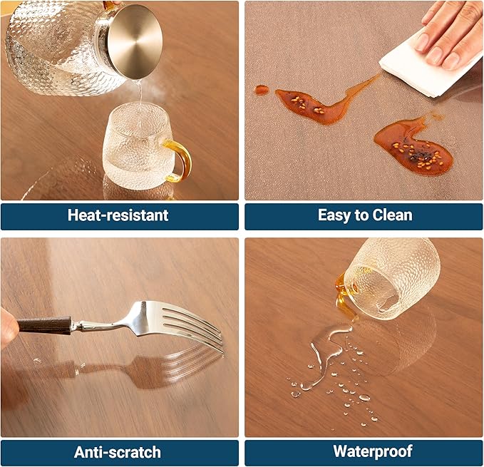 Clear Table Cover Protector Rectangle 42 x 84 Inch, 1.5mm Transparent Plastic Table Protector Waterproof, Anti-Scratch Clear Desk Mat for Office Desktop Dresser Dining Table, FDA Compliant