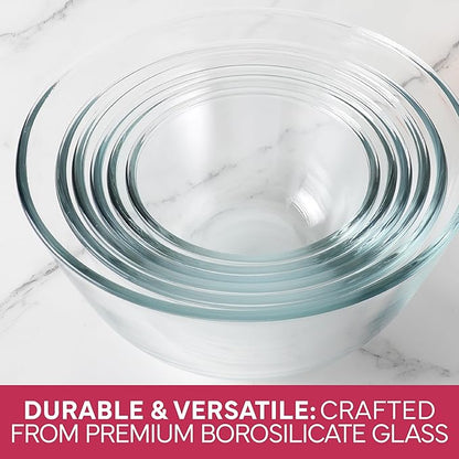 COOK WITH COLOR 12 Pc Glass Mixing Bowl Set with Lids – Borosilicate Glass Nesting Bowls for Cooking, Baking and Meal Prep, Rose