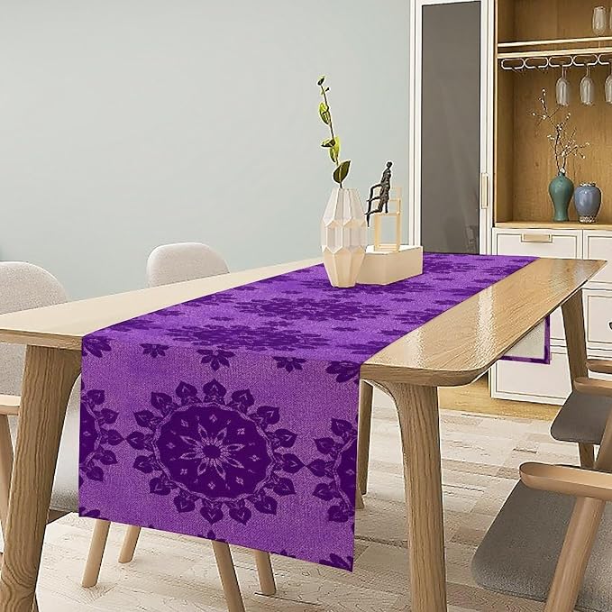 YCness Abstract Flower Mandela Table Runner, Watercolor Purple Geometric Modern - Image 3