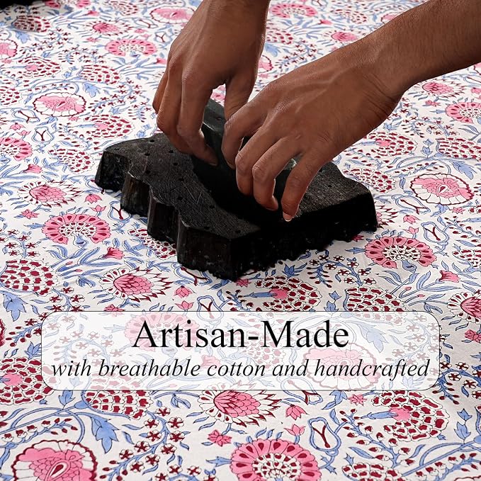 Hand Block Printed Table Runner 16x90 – Pigeon Blue Cotton Runner - Image 5