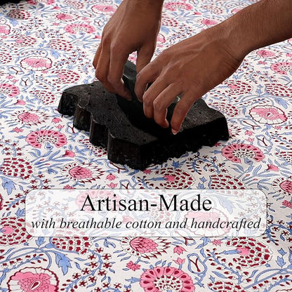 Hand Block Printed Table Runner 16x90 – Pigeon Blue Cotton Runner - Image 5