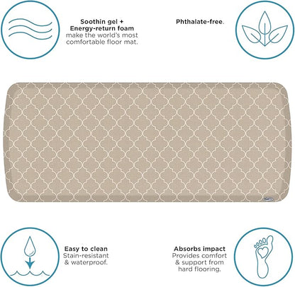 GelPro Elite Premier Anti-Fatigue Kitchen Comfort Floor Mat, 20x48”, Trellis Khaki Stain Resistant Surface with Therapeutic Gel and Energy-Return Foam for Health and Wellness