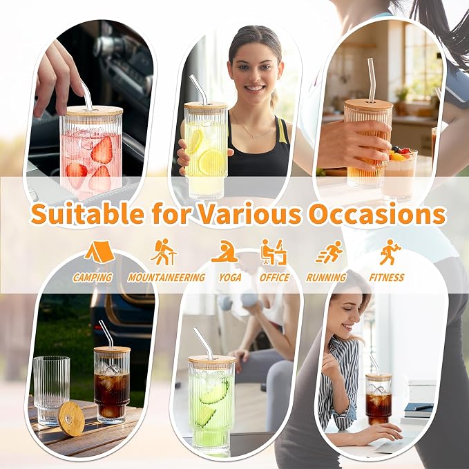 16oz Glass Cups with Lids & Straws - Image 7