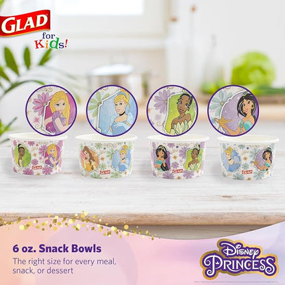 Glad Disney Princess Disposable Snack Bowls, Floral Frames, 6 Oz, soak-proof - Image 2