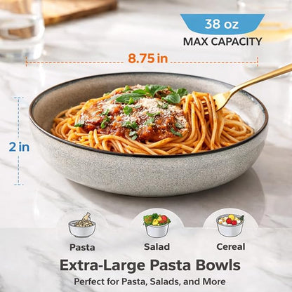 GBhome 8.75'' Large Ceramic Pasta Bowls, 38oz Stoneware Pasta Serving Bowls Set - Image 2