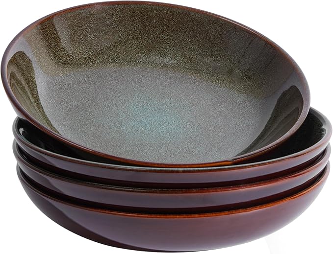 8.75 Inch Large Ceramic Pasta Bowls, 32 Oz Reactive Glaze Stoneware Pasta by Pokini