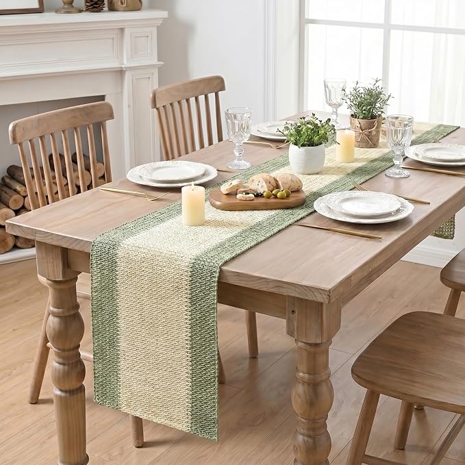 Artoid Mode Sage Green Farmhouse Rustic Paper Braided Table Runner, Seasonal - Image 5