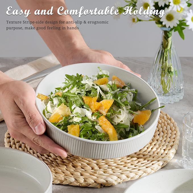 E-far Pasta Bowls Set of 6, 35oz Large Salad Bowl Plate - Image 3