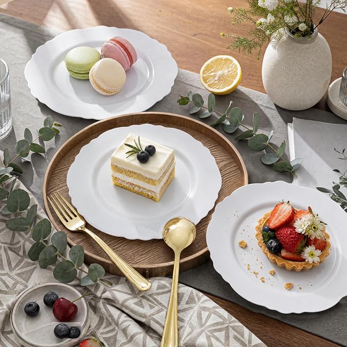 60pcs White Plastic Dessert Plates -7.5inch Baroque White Disposable - Image 5