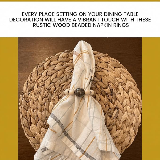 Wood Bead Napkin Rings Set of 6, Dark Gray and Natural Beech Wood, Farmhouse - Image 9
