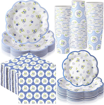 250 Pcs Blue Seashell Disposable Paper Plates and Napkins | Scalloped Design by Newtay