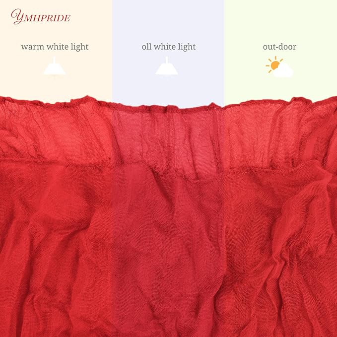 YMHPRIDE 12 Pack Cheesecloth Table Runner 35x120in Red Table Runner | Boho - Image 5