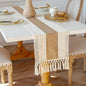 EMMTEEY Boho Table Runner with Tassels 94 Inches Long, Cream Brown | Handmade by EMMTEEY