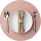 Round Placemats Set of 4 Plastic Woven Placemats Washable Wipeable Table Mats for Dining Table Heat Resistant Non-Slip Circle Place Mats (Sandstone Pink)