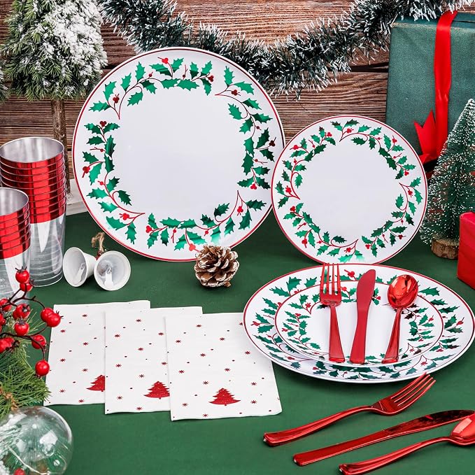 175Pcs Disposable Christmas Plates & Napkins - Image 5
