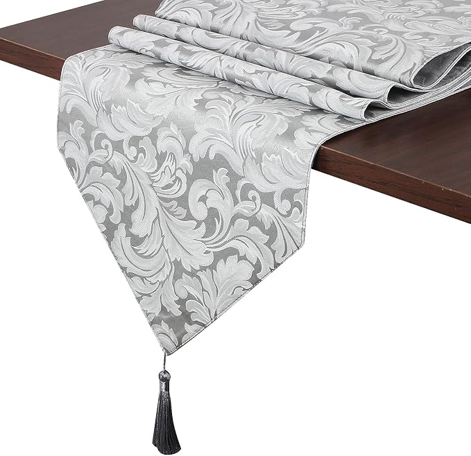 EHouseHome Jacquard Damask Reversible Silver Grey Table Runners - Image 5