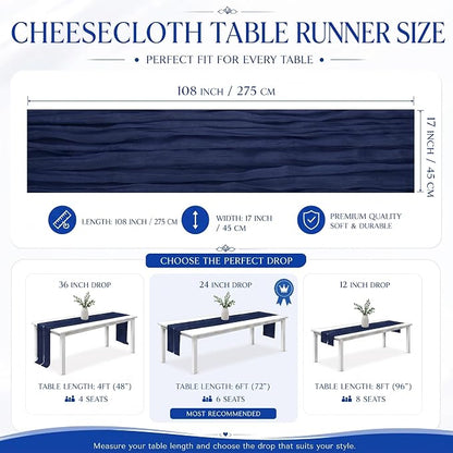 12 Pack Navy Blue Cheesecloth Table Runner 17x108 Inch Boho Rustic Semi Sheer - Image 3