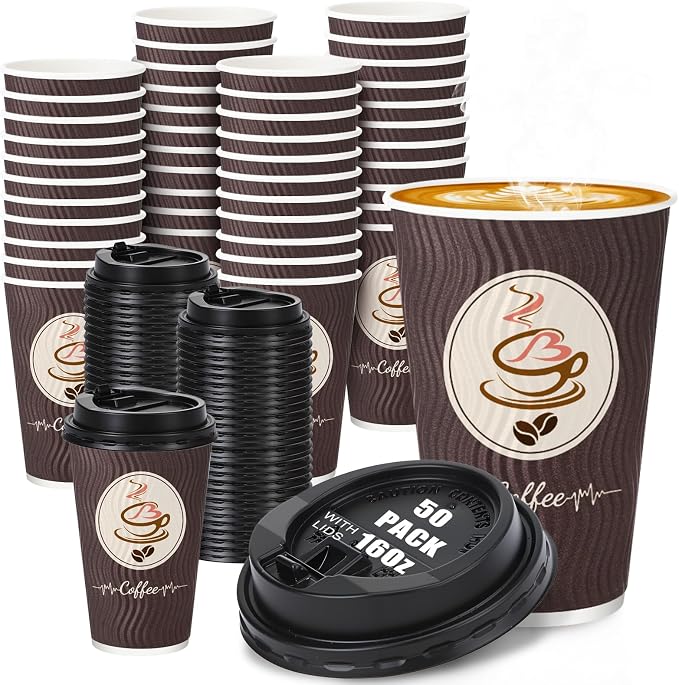 50 Pack 16 oz Disposable Coffee Cups by Ovveroche