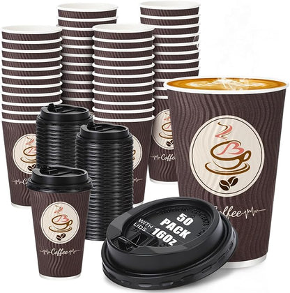 50 Pack 16 oz Disposable Coffee Cups by Ovveroche