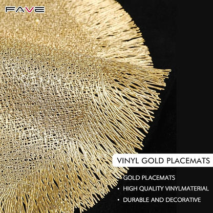 FAVE Set of 10 Round Gold Vinyl Placemats, Luxury Spiral Pattern for Formal Events, Restaurant, Parties, Birthdays (15 Inch,10PCS)