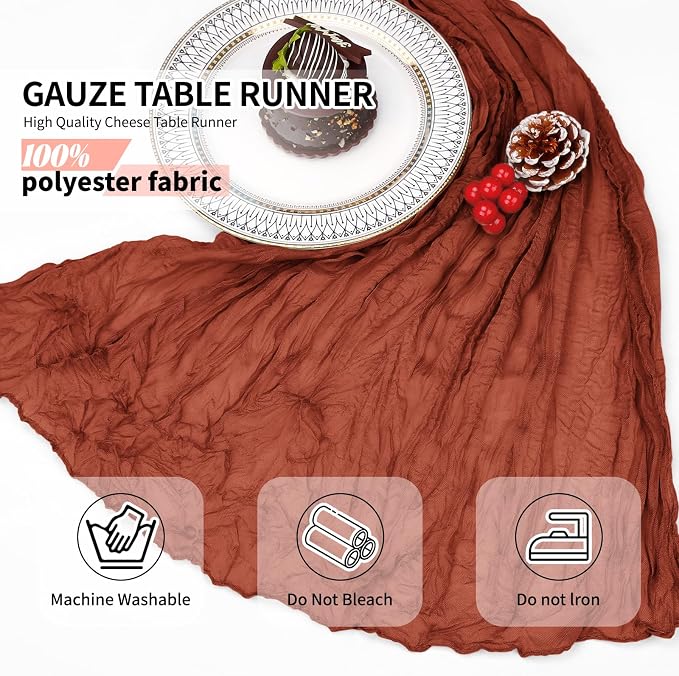 12 Pack Terracotta Cheesecloth Table Runner 10Ft, Christmas Table Runner 21.5 x - Image 4