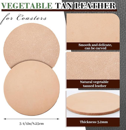 Bulyoou 25 Pcs Round Vegetable Tan Leather Coaster 3-1/4" Circular Tooling | - Image 2