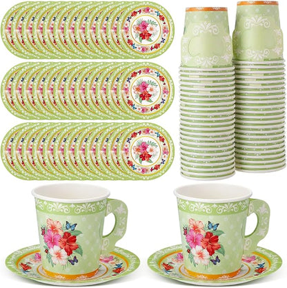 Nuogo 200 Pcs Floral Paper Tea Cups and Saucers 7 oz Disposable Paper Teacups by Nuogo