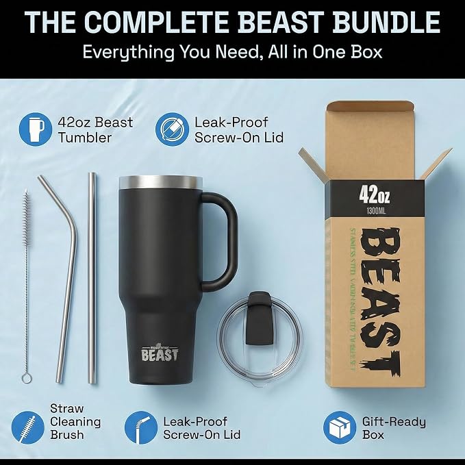 Beast 42 oz Tumbler with Handle Stainless Steel Vacuum Insulated Coffee Ice Cup - Image 5