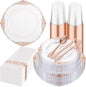 175pcs Clear Rose Gold Plastic Plates by Hioasis