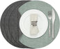 Myir JUN Round Placemats Dual Sided, Faux Leather Place Mats Set of 4 Indoor for Dining Table Outdoor Non-Slip Washable Table Mats (Set of 4, Gray Sage Green)