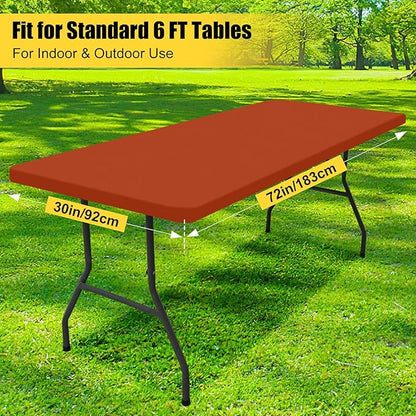Smiry Rectangle Picnic Table Cloth, Waterproof Elastic Fitted Tablecloths for 6 Foot Tables, Washable Polyester Table Cover for Camping, Indoor and Outdoor (Rust, 30"x72")