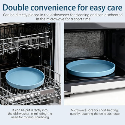 Silicone Cat Bowl Set of 2 Shallow Cat Dishes Small Non-Slip Pet Dog Bowls for Dry & Wet Food, Whisker Fatigue (Round Blue)