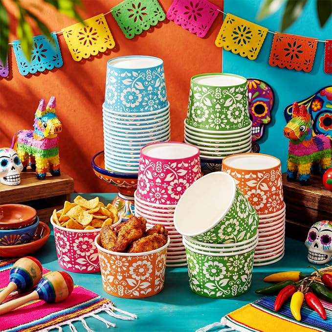 CHENGU 60 Pcs Mexican Flowers Snack Cups 9 oz Disposable Mexican Flowers Ice - Image 6