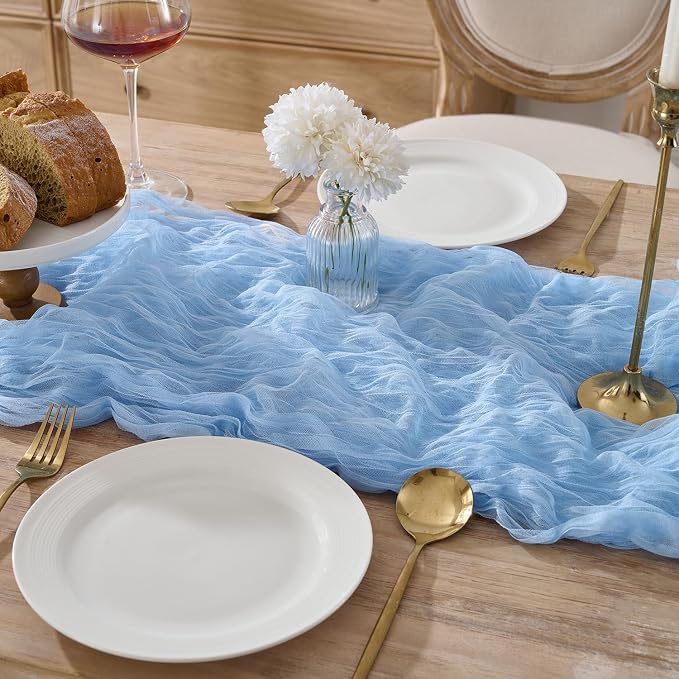 12 Pack Baby Blue Cheesecloth Table Runners, 120 Inch 10Ft Gauze Table Runner - Image 2