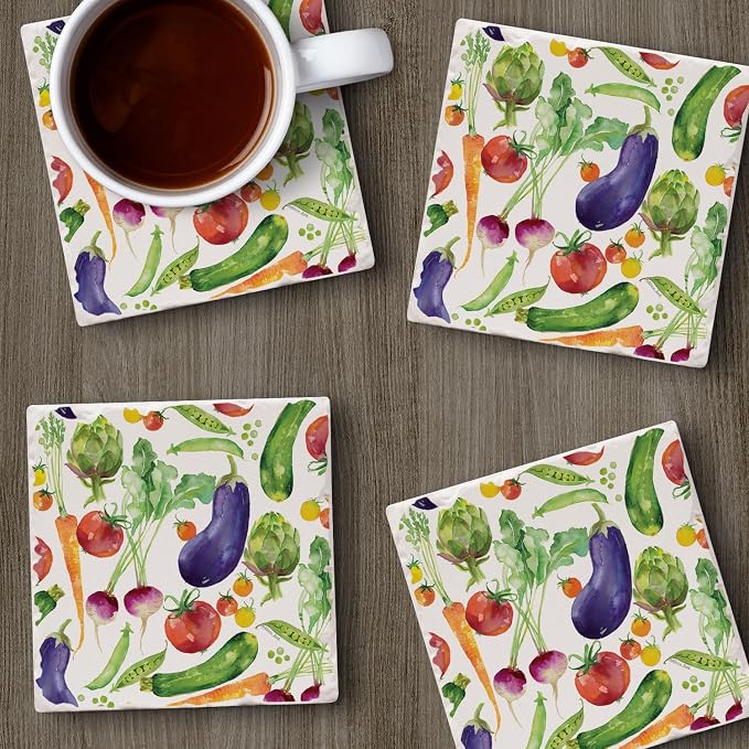Thirstystone Eat Veggies 4 Pack Tumbled Tile Stone Coasters | 4" Square - Image 5
